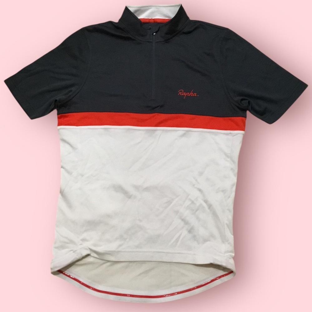 Rapha Club Mens Cycling Jersey (Dark Gray / Off White / Red)